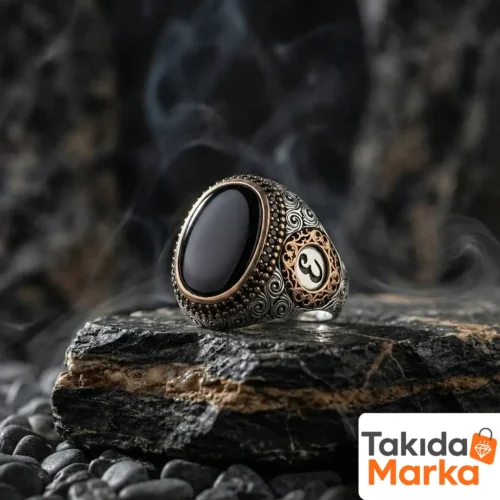 Kehribar Taşlı Gümüş Erkek Yüzük