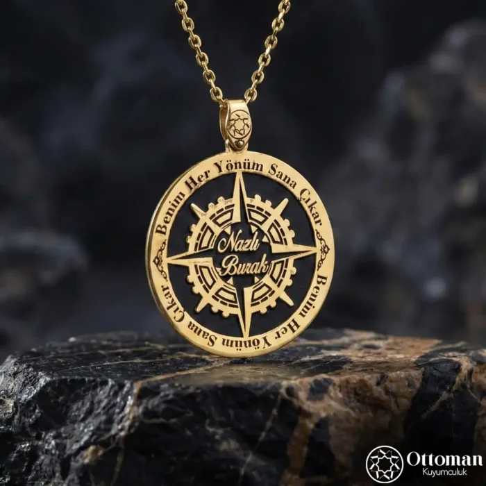Gold Pusula Model Gümüş Kadın Kolye
