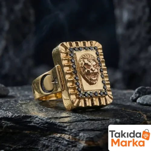 Aslan Figürlü Gold Kaplama Gümüş Yüzük