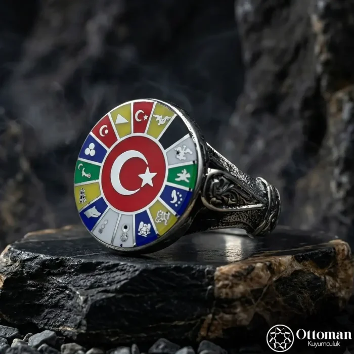 16 Türk Devleti Bayraklı Gümüş Yüzük