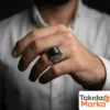 Kehribar Taşlı Yarma Gümüş Erkek Yüzük