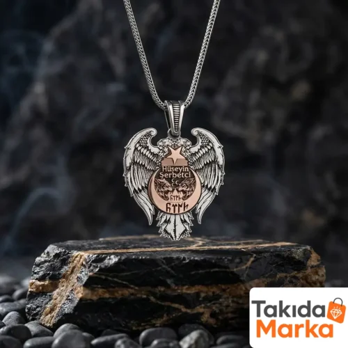 Kanatlı Kurt Figürlü 925 Ayar Gümüş Kişiye Özel Madalyon