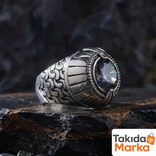 1-47.webp Özel Tasarım Mistik Topaz Taşlı Gümüş Erkek Yüzük