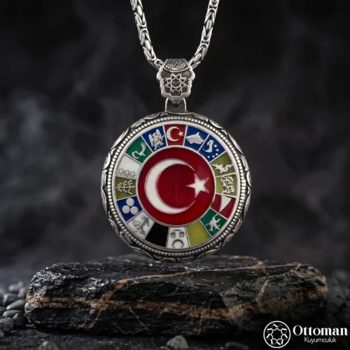 16 Türk Devleti Mineli Gümüş Kolye
