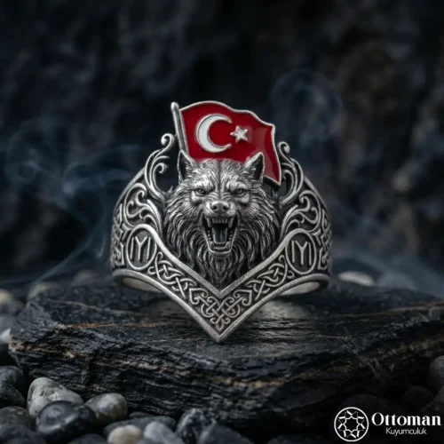1-85-2.webp Mineli Türk Bayraklı Bozkurt ve Kayı Gümüş Yüzük