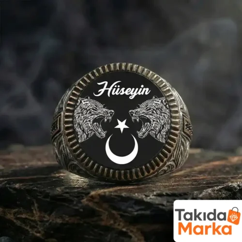 İsimli Ay Yıldız Bozkurt Gümüş Yüzük