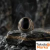 Kehribar Taşlı Gümüş Erkek Yüzük