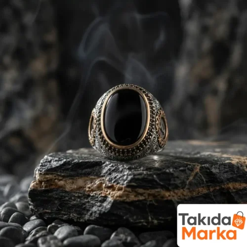 Kehribar Taşlı Gümüş Erkek Yüzük