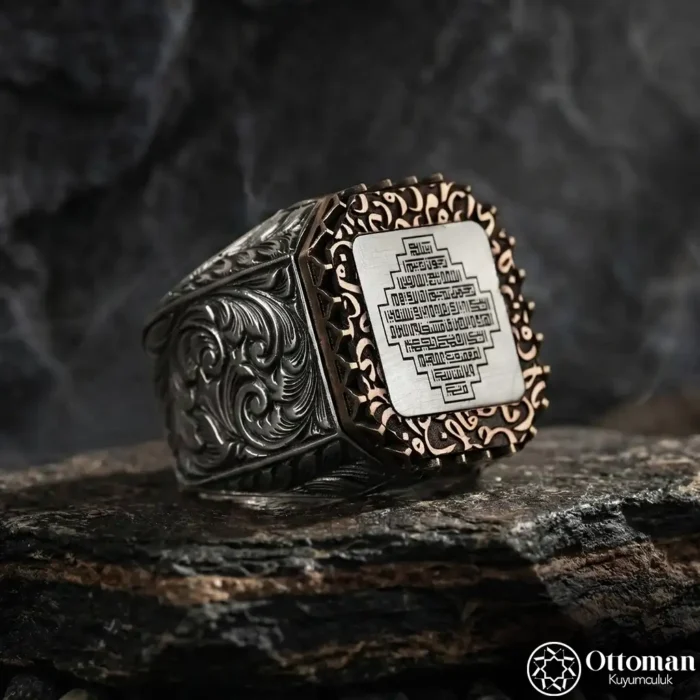 Kufi Hat Yazılı Fatiha Suresi Gümüş Erkek Yüzük