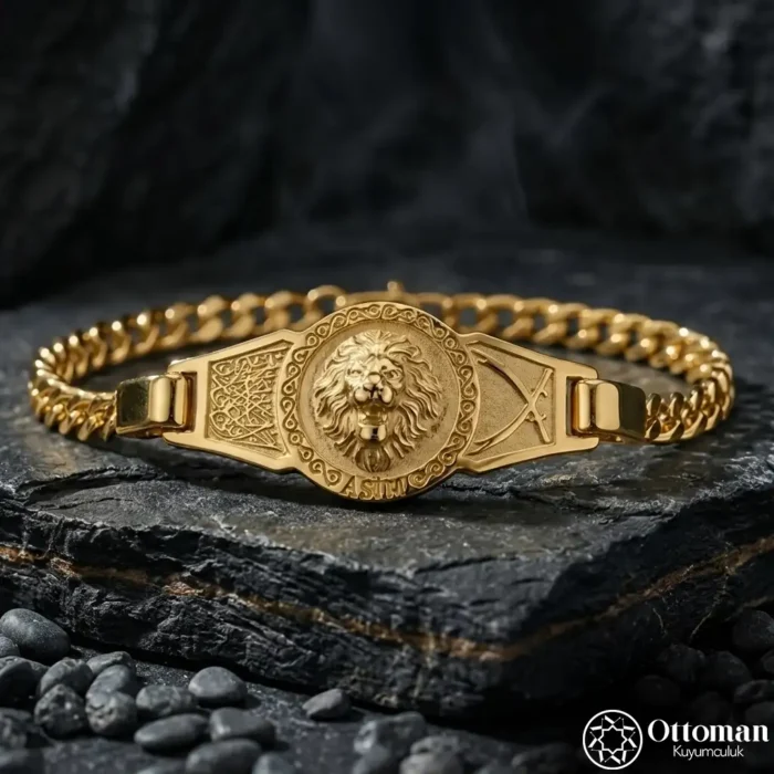 Gold Kaplama Aslan Gümüş Bileklik