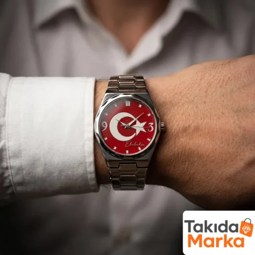 Fosforlu Ay Yıldızlı Gümüş Kadranlı Kol Saati