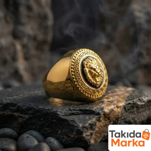 Gold Kaplama Aslan Gümüş Erkek Yüzük