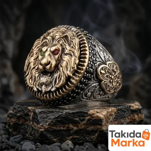 Aslan Figürlü Gold Kaplama Gümüş Yüzük