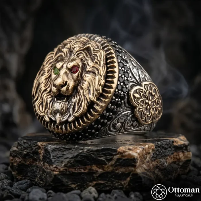Aslan Figürlü Gold Kaplama Gümüş Yüzük