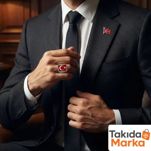 Ay Yıldız Gümüş Yüzük ve Rozet Set