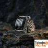 Kehribar Taşlı Yarma Gümüş Erkek Yüzük