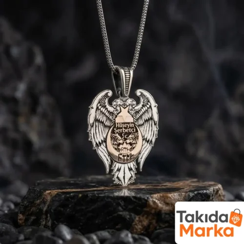 Kanatlı Kurt Figürlü 925 Ayar Gümüş Kişiye Özel Madalyon