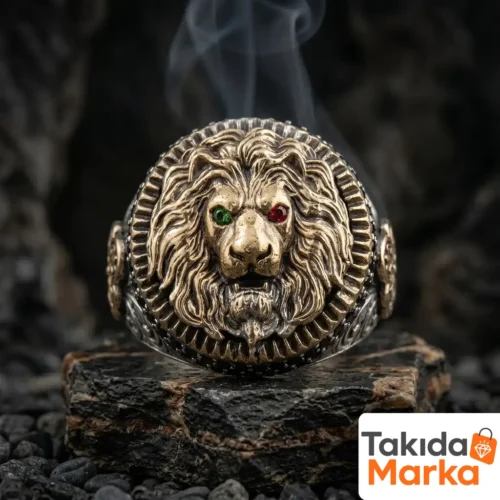 Aslan Figürlü Gold Kaplama Gümüş Yüzük