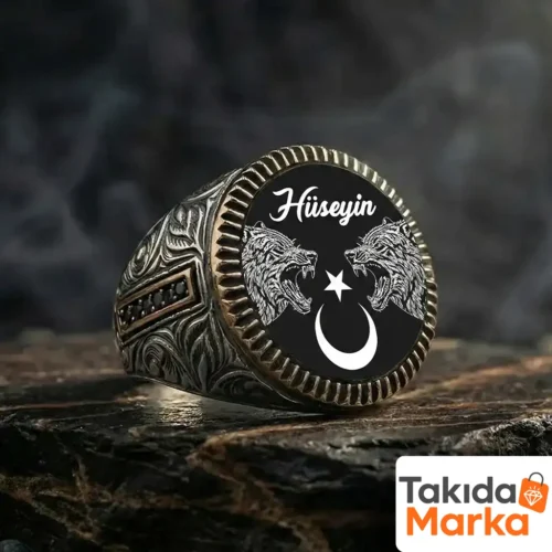 İsimli Ay Yıldız Bozkurt Gümüş Yüzük