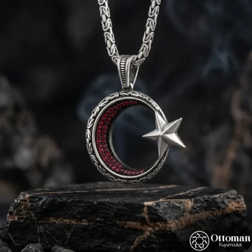 Ay Yıldız Madalyon Gümüş Erkek Kolye