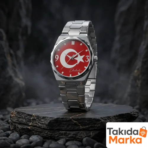 Fosforlu Ay Yıldızlı Gümüş Kadranlı Kol Saati