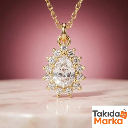 Altın Yaldızlı Damla Kadın Gümüş Kolye