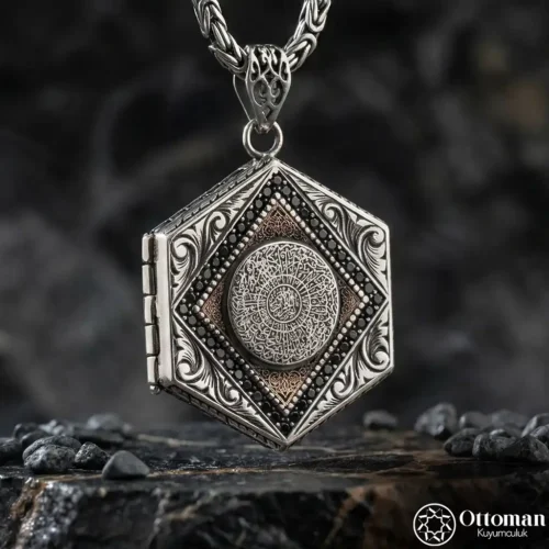 Dualı Altıgen Gümüş Madalyon Kolye