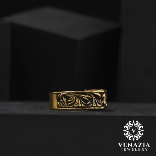 Gold Kaplama Gravürlü Gümüş Yüzük