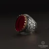 Kırmızı Ateş Kehribar Taşlı Gümüş Erkek Yüzük