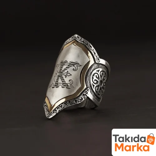 Yeni Zihgir Model Monogram Gümüş Erkek Yüzük