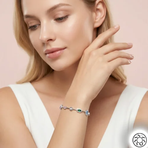 Renkli (Mix) Taşlı Kadın Gümüş Bileklik Modeli