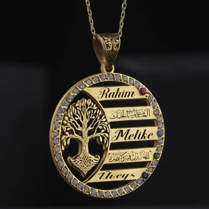 1 Hayat Ağacı Gold Kaplama İsimli Gümüş Kadın Kolye