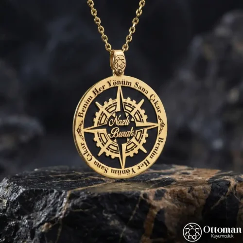 1 Gold Pusula Model Gümüş Kadın Kolye