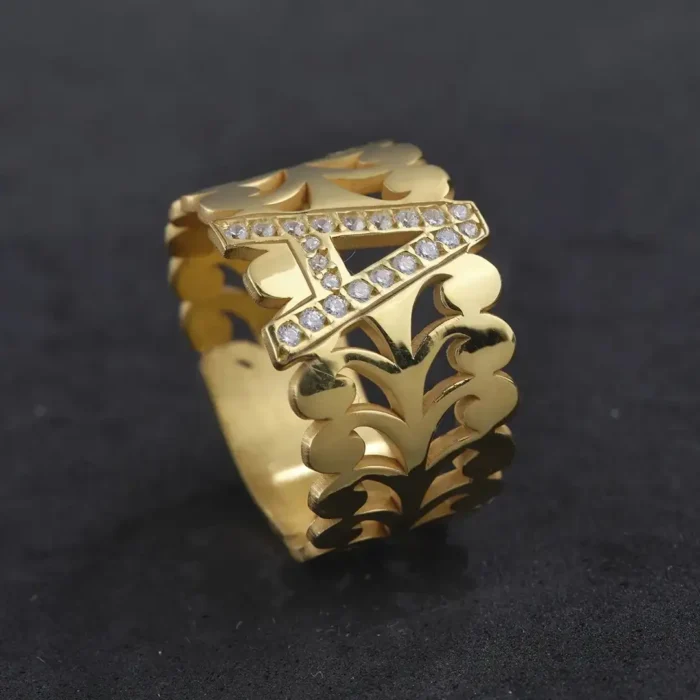 Harfli Modern Tasarım Gold Kaplama Gümüş Yüzük