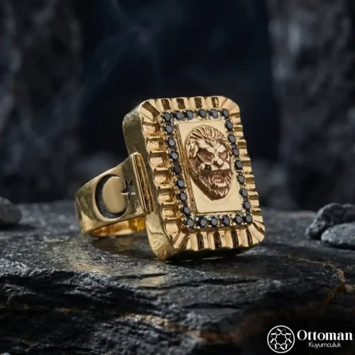 1 Aslan Figürlü Gold Kaplama Gümüş Yüzük