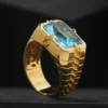 1 Aquamarine Gold Kaplama Gümüş Yüzük