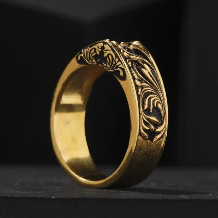 Gold Kaplama Desenli Gümüş Yüzük