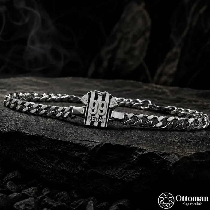Kişiye Özel Siyah Beyaz Forma Gümüş Bileklik