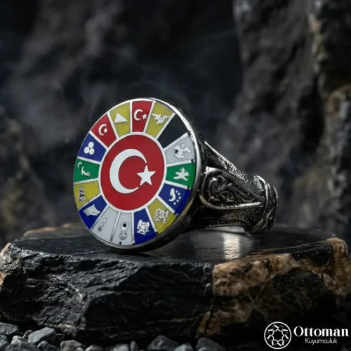 1 16 Türk Devleti Bayraklı Gümüş Yüzük