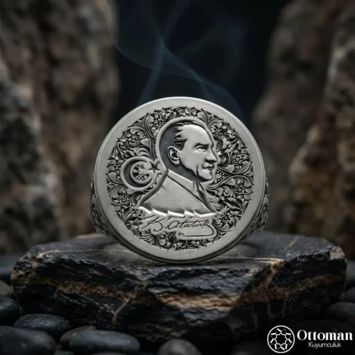 Atatürk İmzalı Gravürlü Gümüş Yüzük