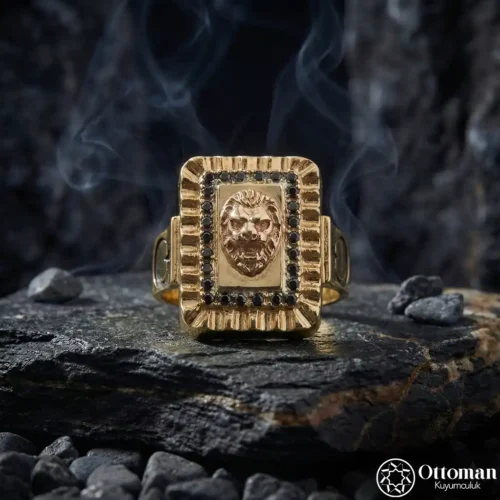 2 Aslan Figürlü Gold Kaplama Gümüş Yüzük