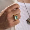 2 Aquamarine Gold Kaplama Gümüş Yüzük