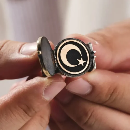 2 Kapaklı Harfli ve Ay Yıldızlı Gümüş Yüzük