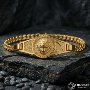 Gold Kaplama Aslan Gümüş Bileklik