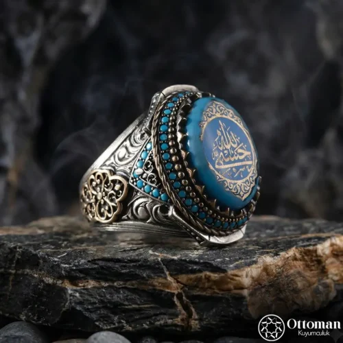 2 Hasbi Allah Model Gümüş Erkek Yüzük