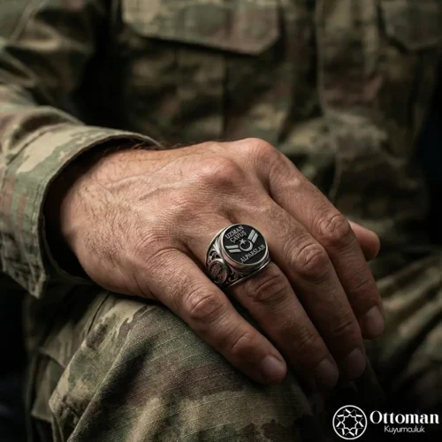 3 Uzman Çavuş İsimli Gümüş Erkek Yüzük