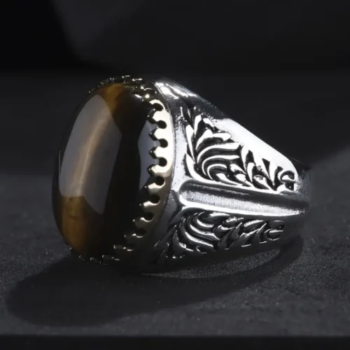 Kaplan Gözü Oval Gümüş Yüzük