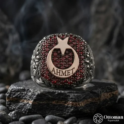 İsimli Ay Yıldızlı Gümüş Yüzük