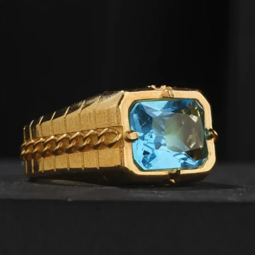 3 Aquamarine Gold Kaplama Gümüş Yüzük