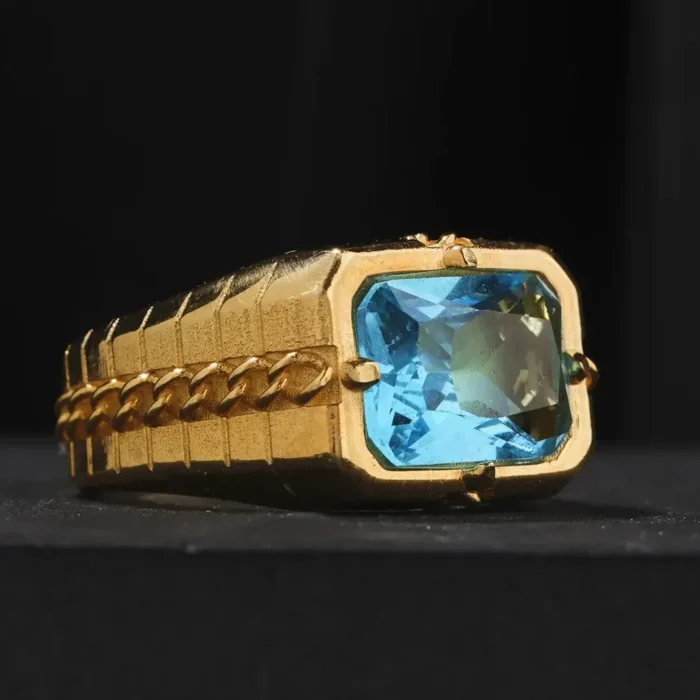 Aquamarine Gold Kaplama Gümüş Yüzük